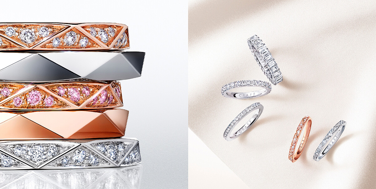 左：Laurence Graff Signature婚戒 (系列售價NTD 49,000起)、右：婚戒系列(售價店洽)