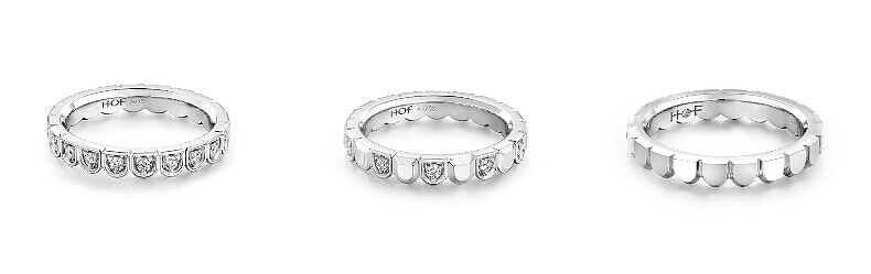 (由左至右) DLight白K金鑽石線戒(鑽石總重約0.36 ct)、DLight白K金鑽石對戒(鑽石總重約0.18 ct)、DLight白K金對戒。