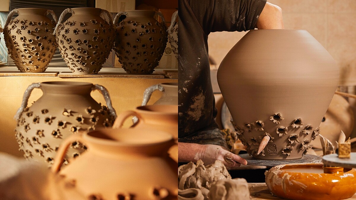 栗燒陶瓶每一個孔眼,都是由西班牙陶藝大師Antonio Pereira一筆一筆慢慢戳出的