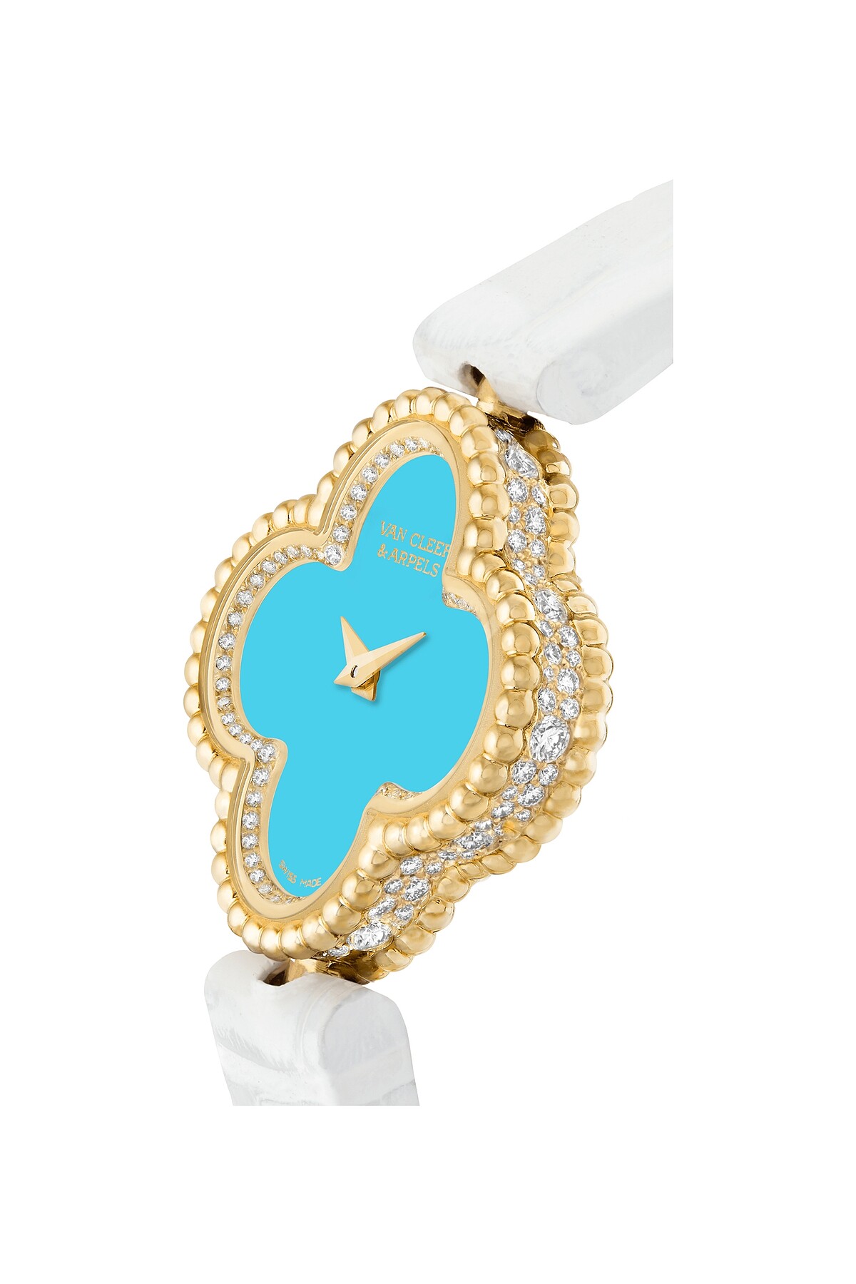 Sweet Alhambra腕錶_黃K金、鑽石、青金石錶盤、短吻鱷魚皮錶帶、石英機芯_建議售價: 約新台幣 555,000元