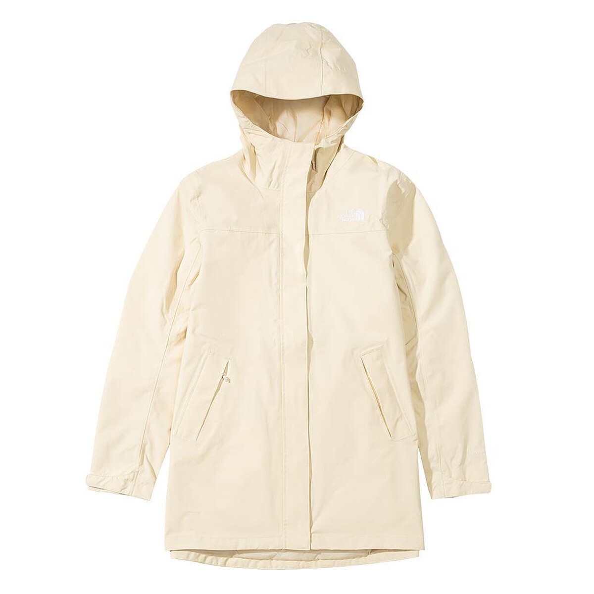 The North Face北面女款米白色防水透氣連帽衝鋒衣，售價7380元