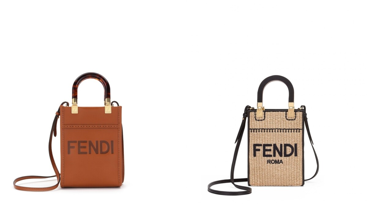 Fendi Vertigo系列 Mini Sunshine Shopper（左）玳瑁提把，售價NT$52,000（右）編織造型，售價NT$49,000