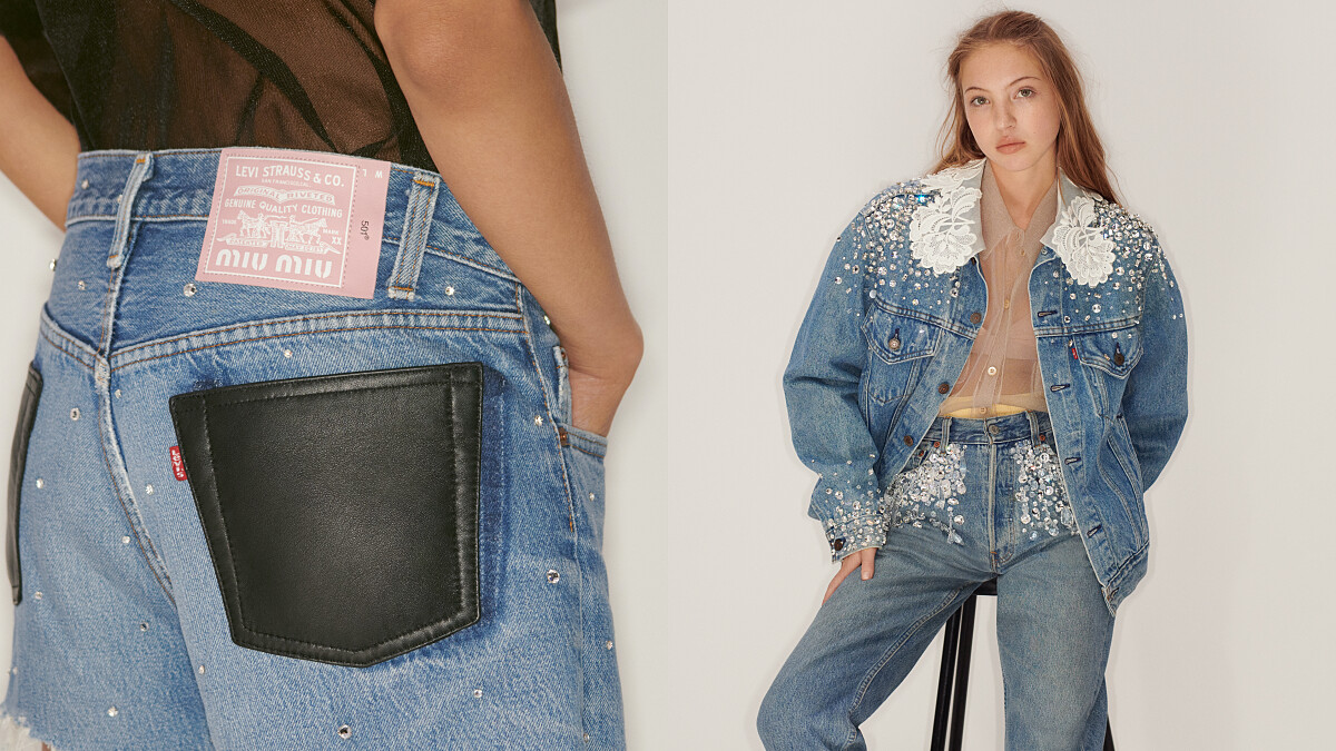 Miu Miu X Levi’s聯名系列來了！粉紅色皮標、珍珠、蕾絲刺繡…牛仔褲+丹寧外套也可以這麼夢幻