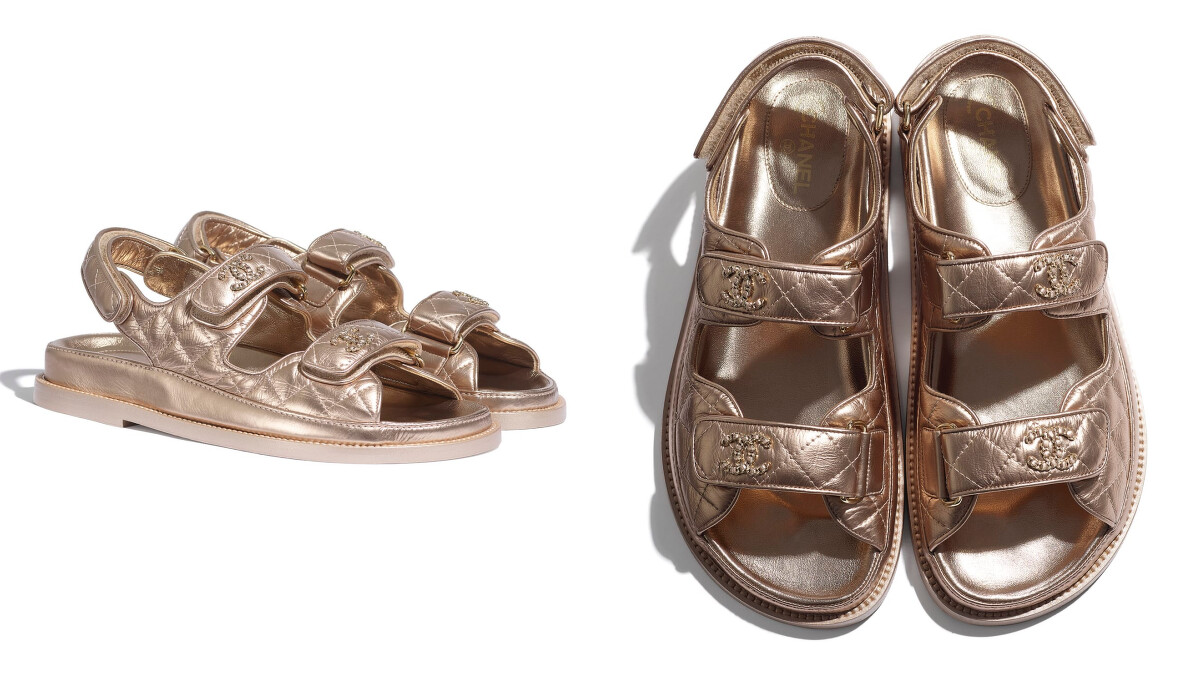 Chanel 老爹涼鞋,淡古銅配色以小羊皮製作,售價NT$45,600