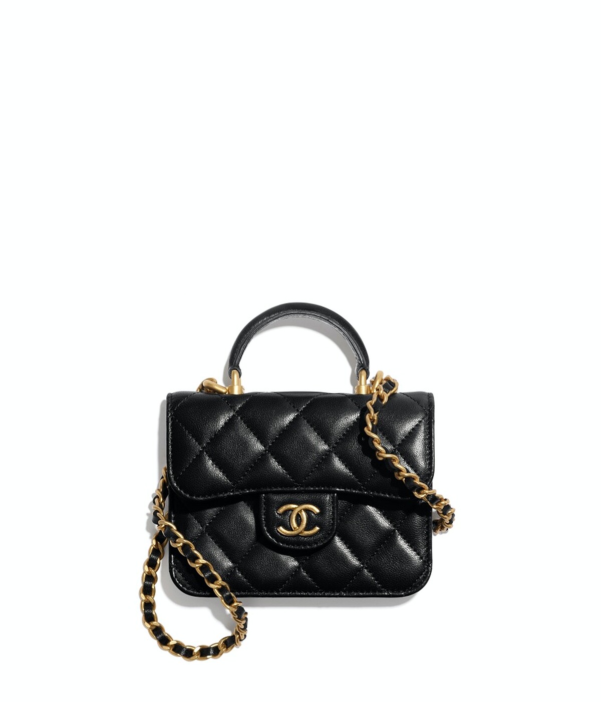 Chanel黑色皮革菱格紋皮穿鍊飾以手把小包，NT56,700