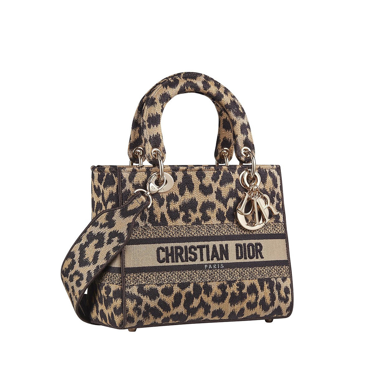 Lady D-Lite 豹紋刺繡帆布中型提包，NT155,000