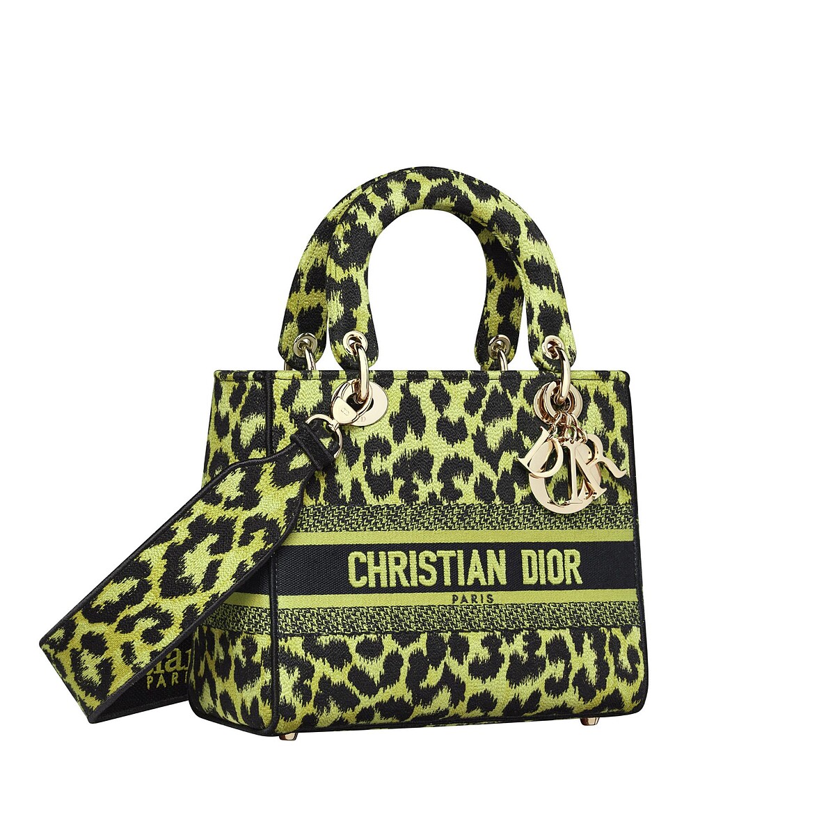 Lady D-Lite 青檸綠豹紋刺繡帆布中型提包，NT155,000