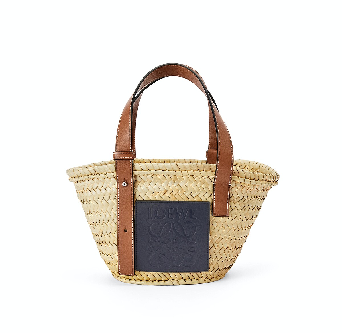 棕櫚葉拼小牛皮織籃，NT18,000