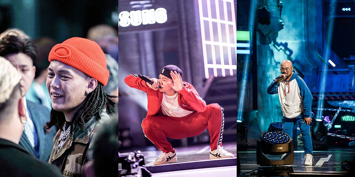 左起：蛋頭、客家嘻哈參賽者Yappy、嘻哈界網紅美麗本人