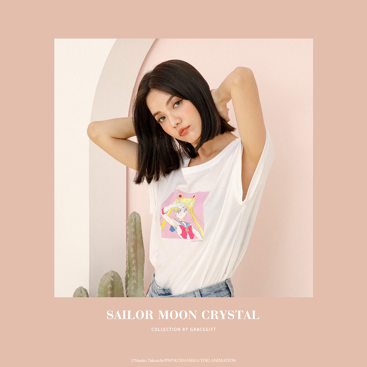 美少女戰士圖案寬領短TEE，NT680