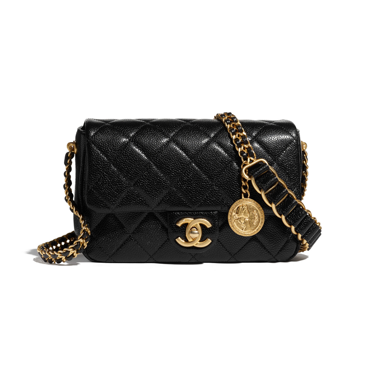 黑色皮革飾以金屬徽章雙重皮穿鍊帶肩背包,NT155,900