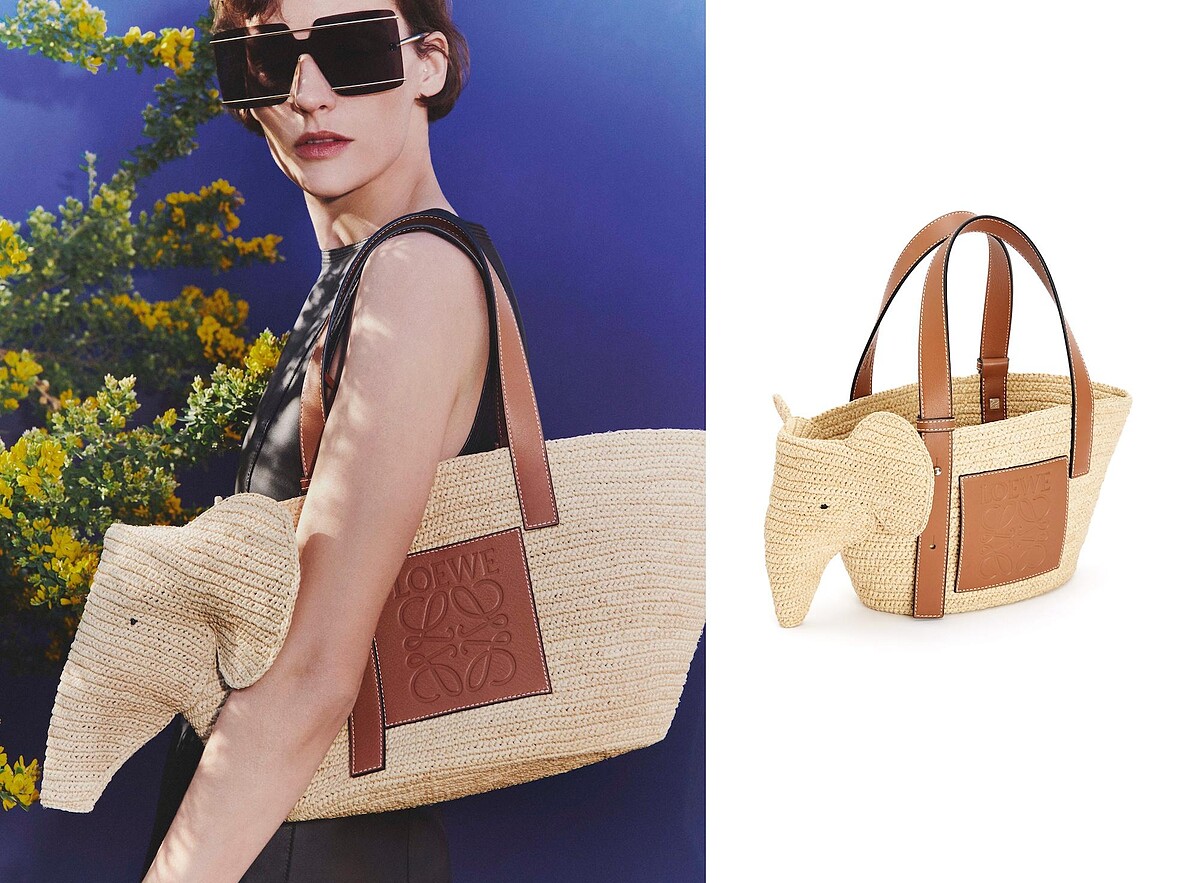 Loewe大象造型酒椰葉手提藍，售價（小）NT$31,000／（大）NT$35,000