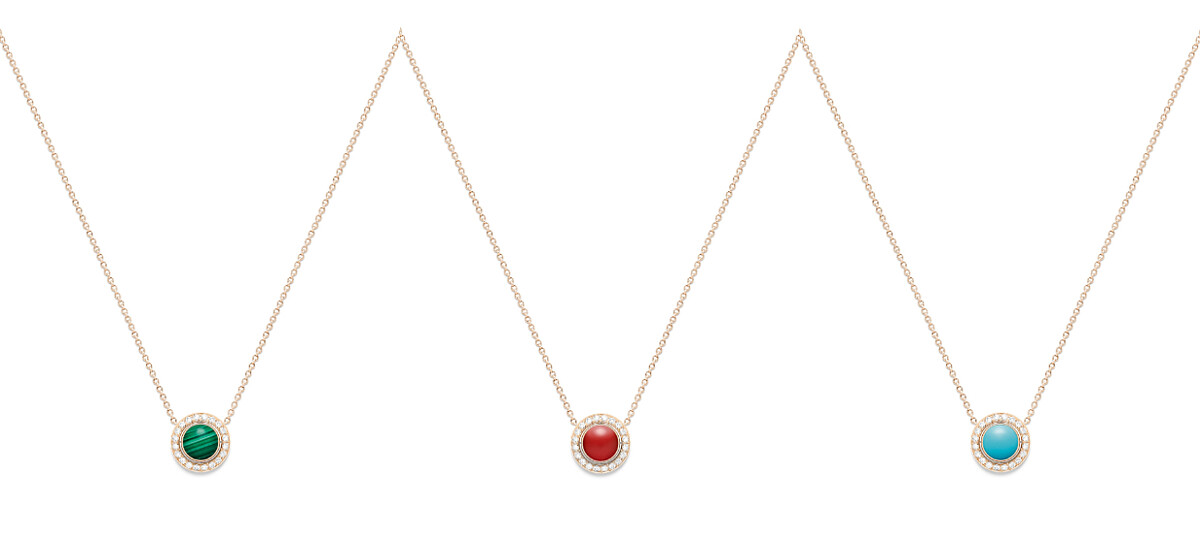 PIAGET Possession18K玫瑰金孔雀石鑽石墜鍊、18K玫瑰金紅玉髓鑽石墜鍊、18K玫瑰金綠松石鑽石墜鍊