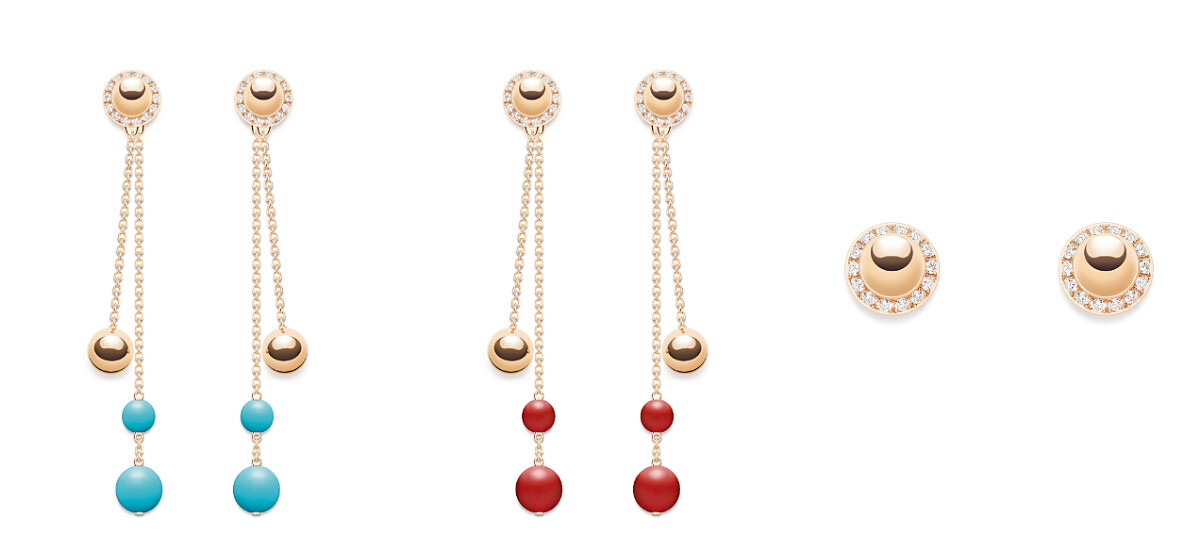 PIAGET Possession 18K玫瑰金綠松石墜飾鑲鑽耳環、18K玫瑰金紅玉髓墜飾鑲鑽耳環、18K玫瑰金鑲鑽耳釘