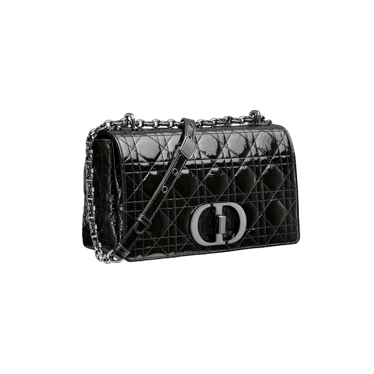 Dior Caro黑漆亮面籐格紋小牛皮中型翻蓋包，NT125,000