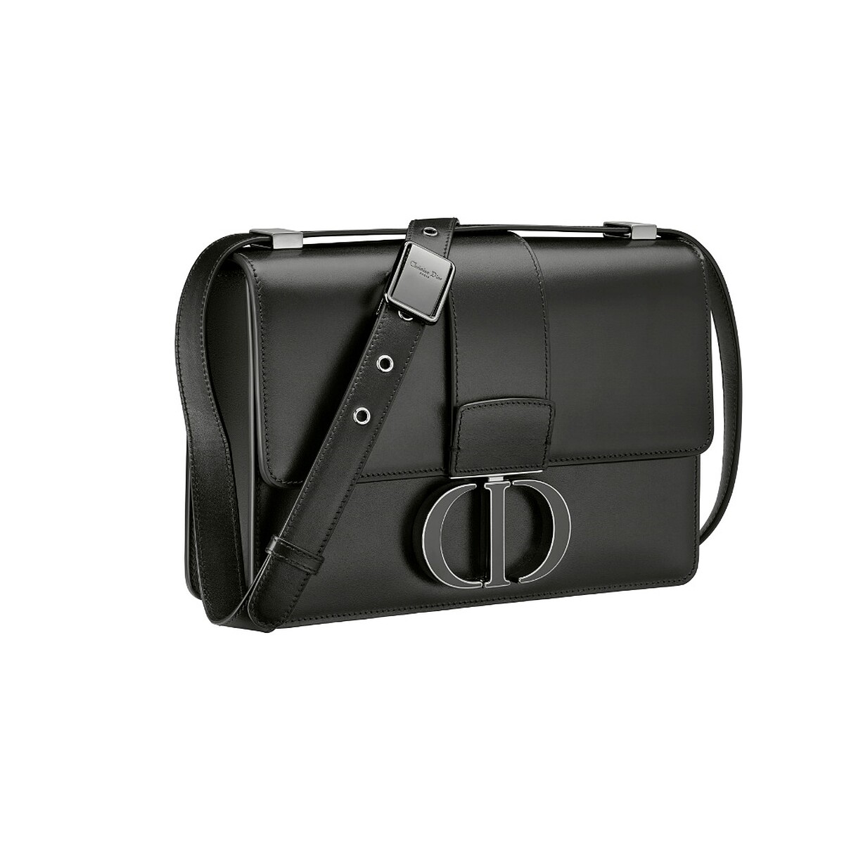 30 Montaigne 墨黑色小牛皮 CD 琺琅搭扣翻蓋包，NT120,000