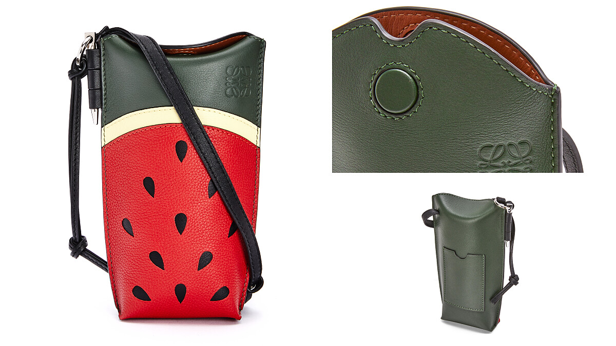 Loewe Gate紅色小牛皮西瓜圖案肩背小包，售價NT $30,000