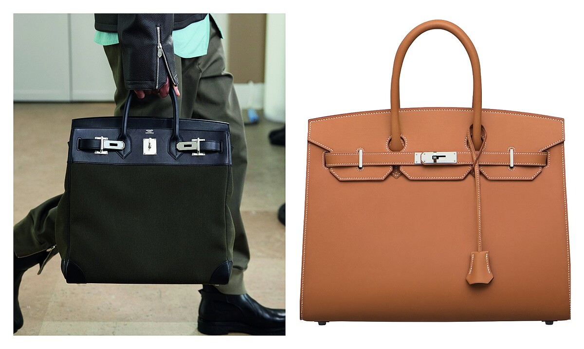 (左)2021年秋冬男裝系列 Haut &agrave; Courroies 包；(右) 經典 Birkin 35系列天然母牛提包。