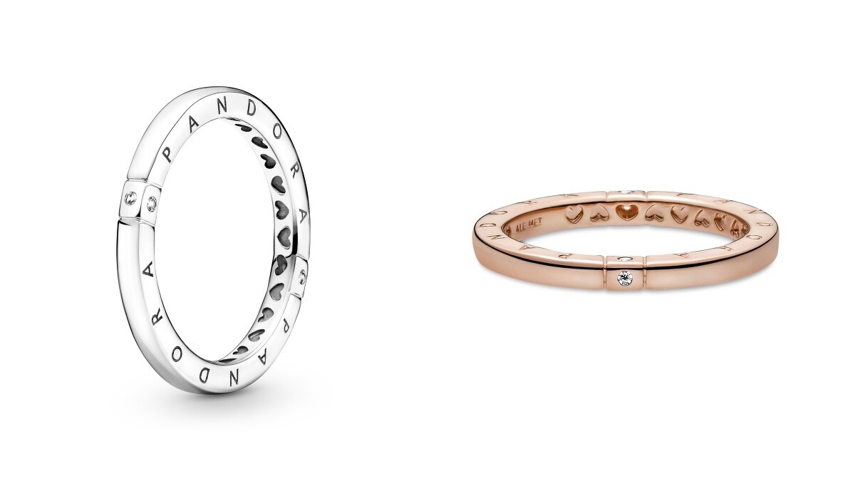 Pandora Signature 鍍14k玫瑰金 經典Logo單環戒指，NT2,480、Pandora Signature 925銀 經典Logo單環戒指，NT2,080