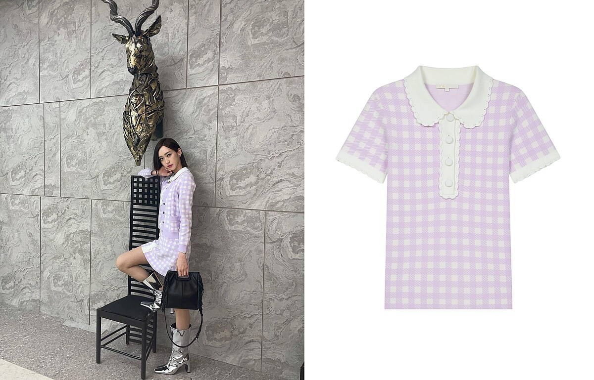 Maje薰衣草格紋針織上衣，NT$8,120