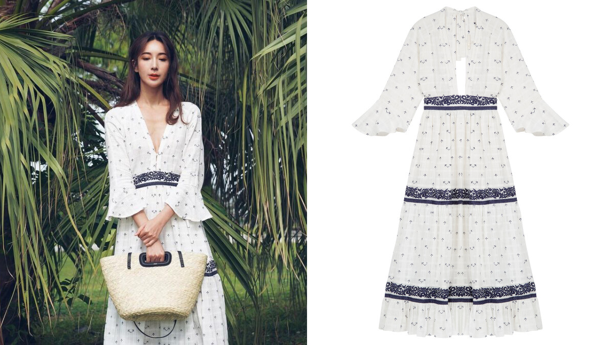 Maje Ibiza獨家限量系列V領圖紋洋裝，NT$15,070