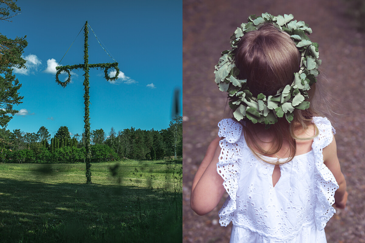一家人會採集花草裝飾仲夏柱，也會做花冠配戴一整天。