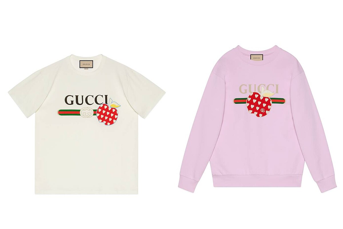 Gucci Les Pommes七夕情人節系列：T-Shirt NT19,500、粉色衛衣NT40,000。