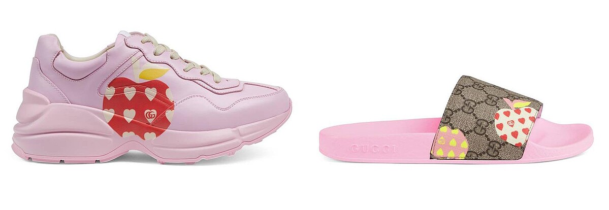 Gucci Les Pommes七夕情人節系列：Rhyton運動鞋NT32,500、拖鞋NT14,400。