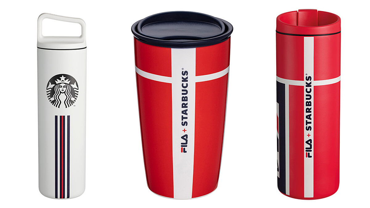 星巴克首度和FILA聯名啦!紅、藍、白經典三色結合條紋,一系列運動風杯款、包袋時髦上市