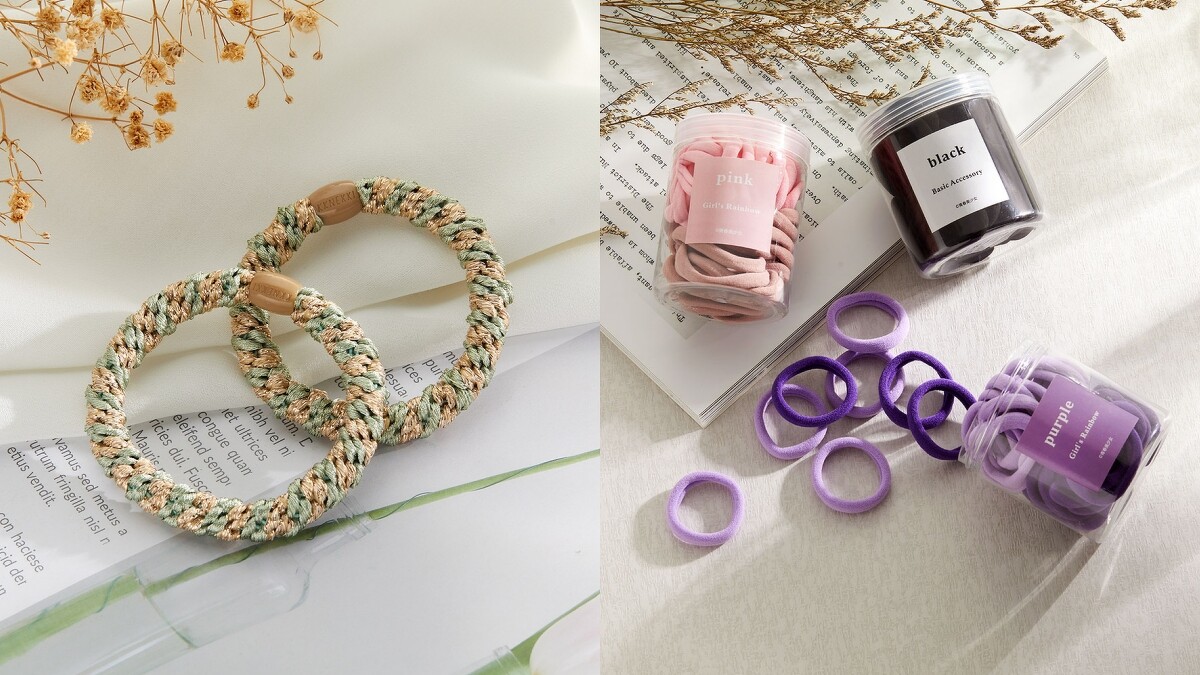 (左)正韓O束不夾髮絲，NT78、(右)罐裝雙色多入毛巾圈，NT89(寶雅提供)