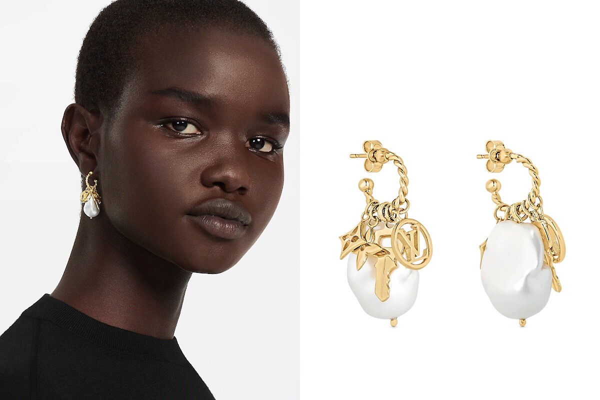 LV金屬鑰匙珍珠耳環，NT18,400