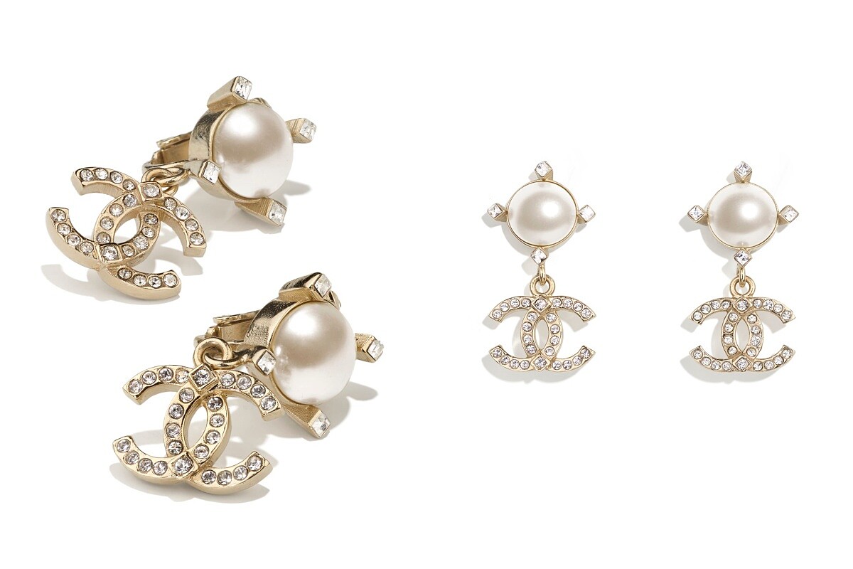 Chanel復古系珍珠白耳環，NT13,800