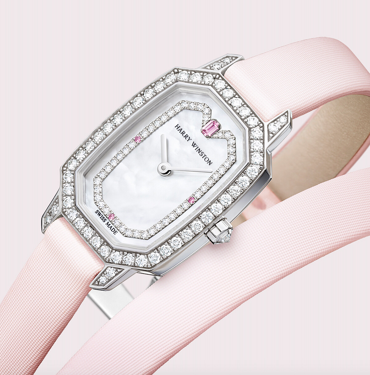 海瑞溫斯頓 Emerald系列腕錶_粉色雙圈錶帶