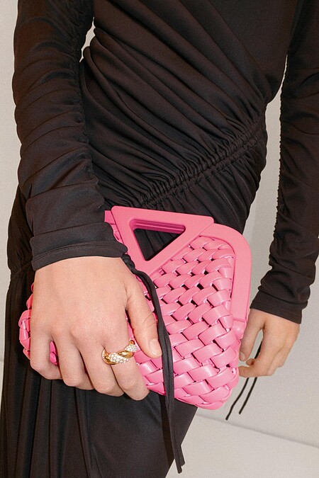 POINT捲曲珍珠呢手提包