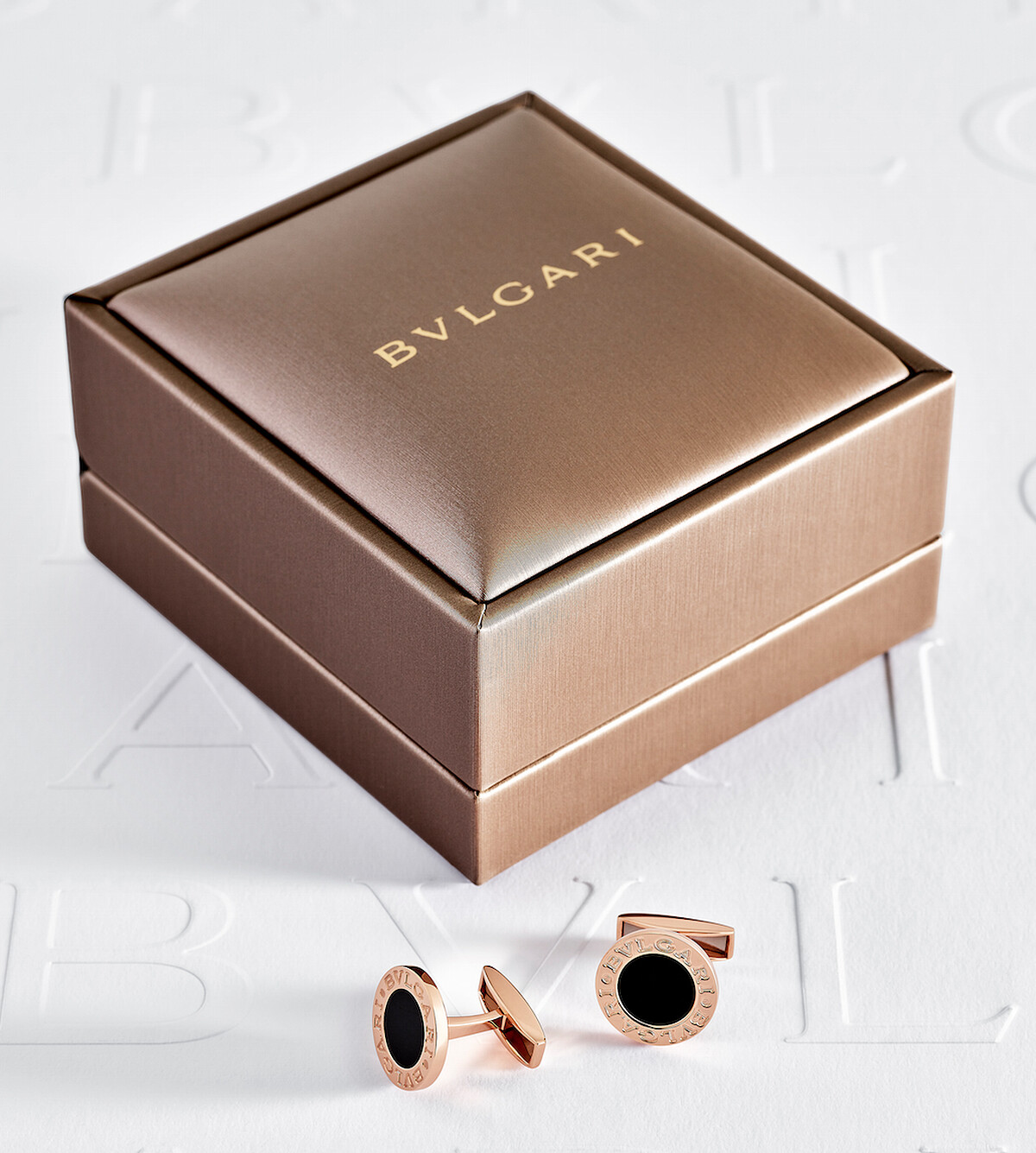 BVLGARI BVLGARI 系列玫瑰金縞瑪瑙袖扣_參考售價：約新台幣88,700元