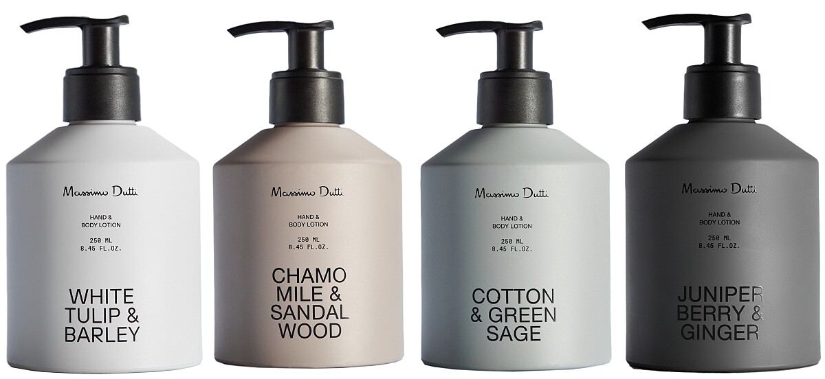 霧面玻璃包裝的Massimo Dutti手部身體乳液,250ml NT790。另有補充包500ml,NT590