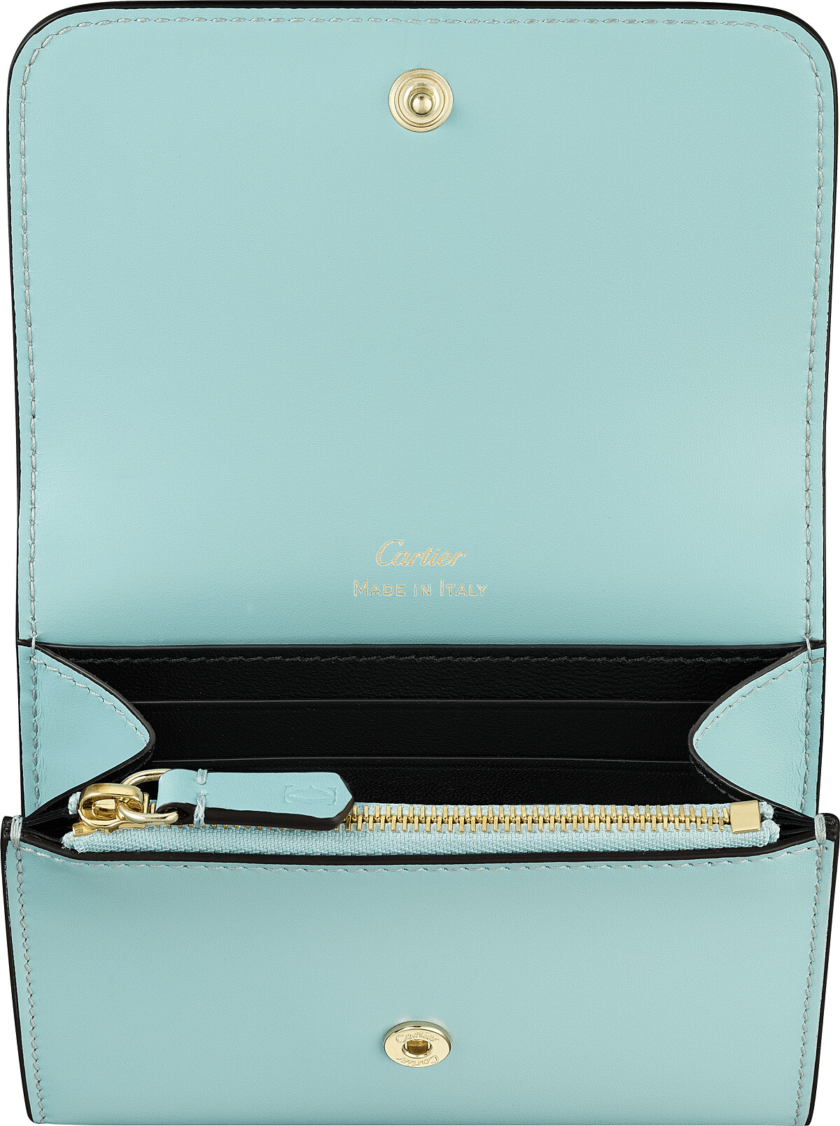Double C de Cartier迷你皮夾 薄荷綠色小牛皮、 金色和薄荷綠色琺瑯飾面 參考價格約NT$ 17,600