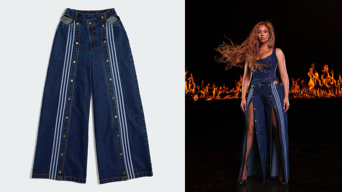 adidas Originals X Ivy Park開衩釦子牛仔褲，售價NT$4,690