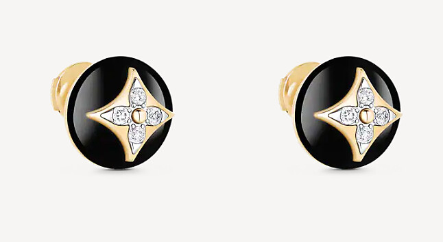 LV B Blossom 系列耳釘耳環，白金與黃金，鑲嵌鑽石與縞瑪瑙，售價NT$146,000