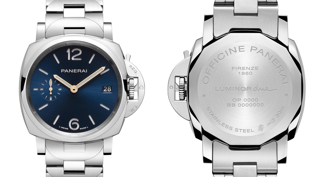 錶殼: 拋光精鋼錶殼，直徑 38 毫米; 拋光精鋼錶圈; 錶冠護橋裝置由拋光精鋼製成; 磨砂精鋼錶背。由剛玉製成的藍寶石水晶玻璃錶鏡。 錶盤: 藍色太陽放射紋錶盤，三明治式結構，夜光阿拉伯數位及小時標示; 3 點鐘位置設日期顯示; 9 點鐘位置設小秒盤。