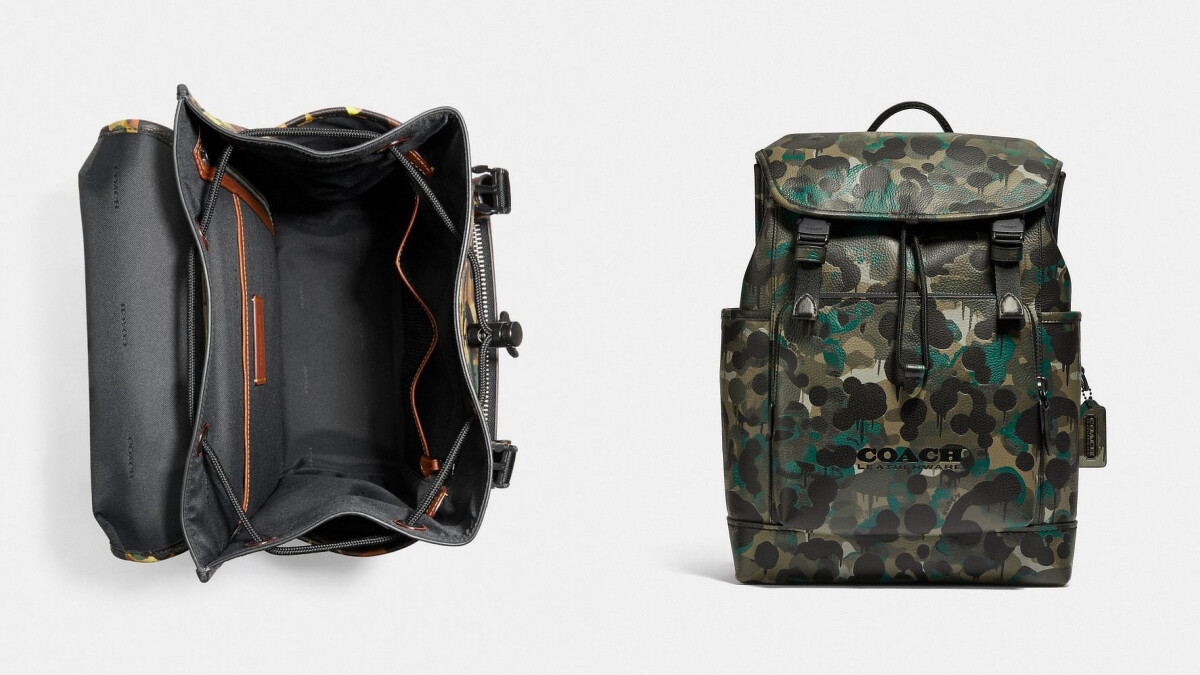 Coach League迷彩印花翻蓋式後背包共有2款顏色，售價NT$28,800