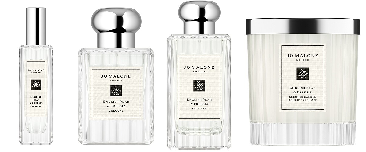 Jo Malone London英國梨與小蒼蘭2021年度限定系列，溝紋玻璃瓶身設計的香水與香氛蠟燭