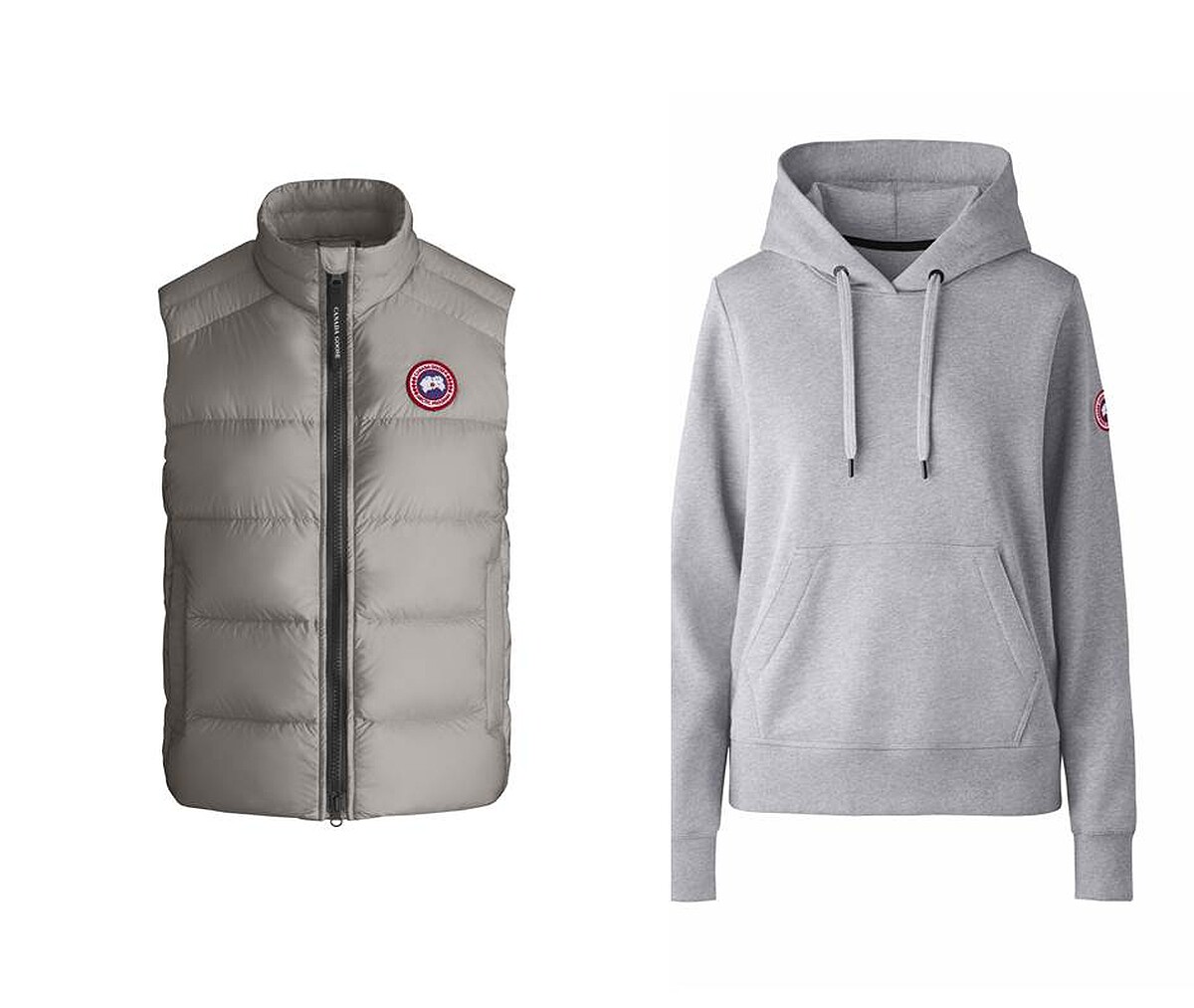 Ladies Cypress Vest輕盈感羽絨背心(女款Limestone)，NT15,700、Ladies Muskoka Hoody100%有機棉連帽休閒衫(女款Stone Heather)，NT12,400。