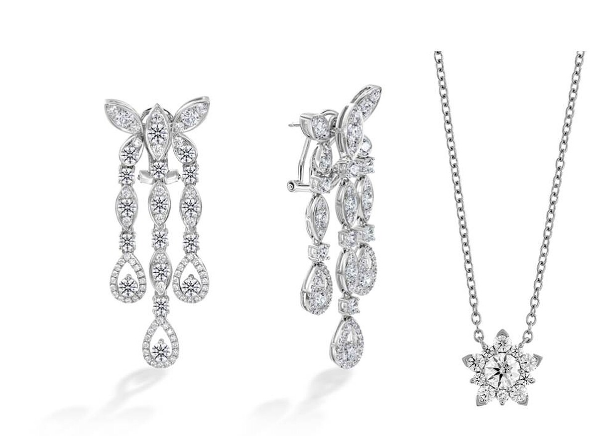Aerial Butterly白K金鑽石耳環、Aerial Cluster白K金鑽石項鍊。