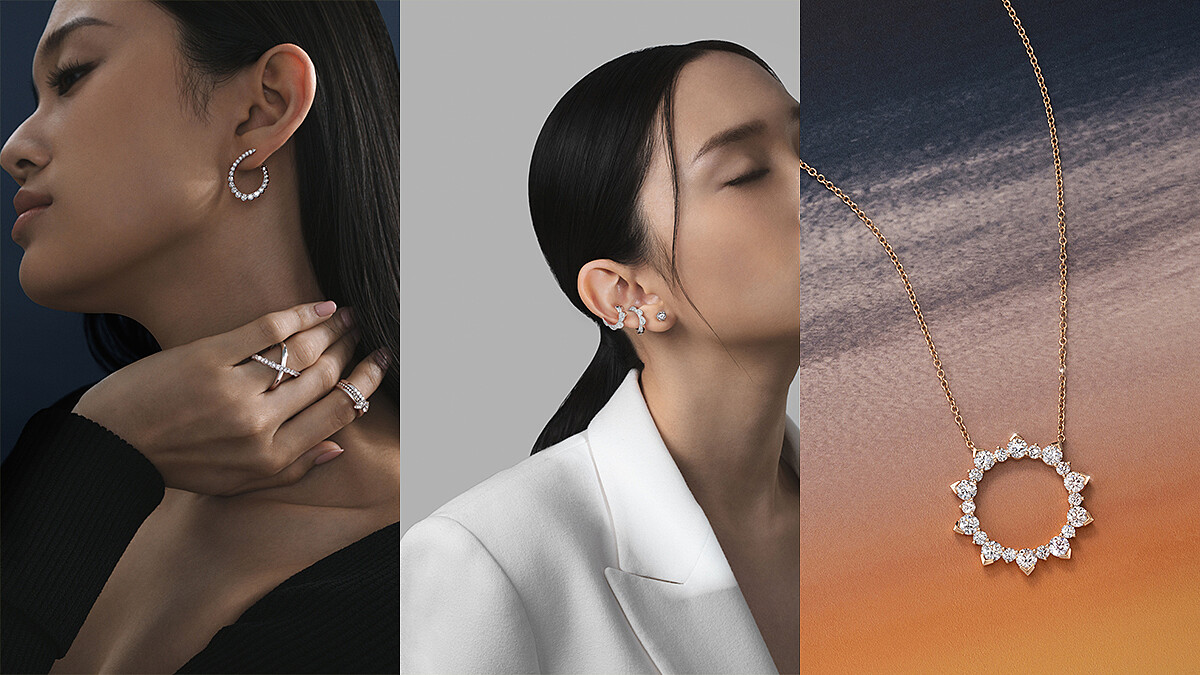 如同秋日暖陽般的燦光於身上綻放，Hearts On Fire以全新Aerial Regal及經典Lorelei系列，獻上給都會女子的秋意禮讚！