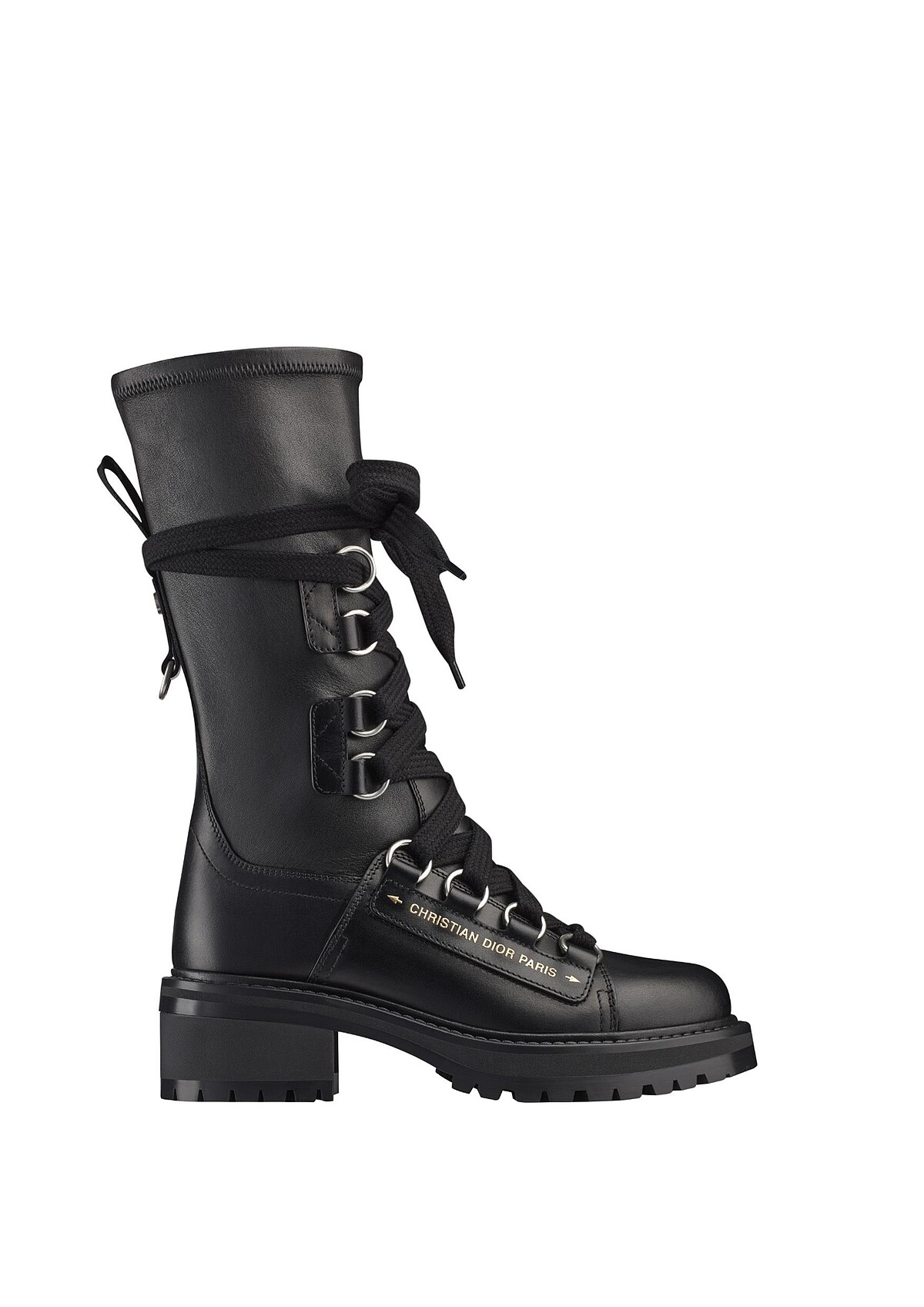 黑色襪套式皮革長軍靴，Dior，價格店洽。