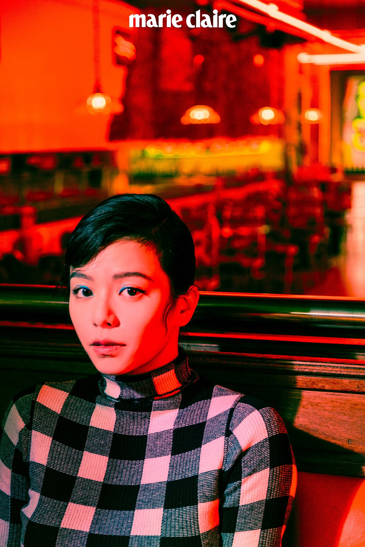 黑白格紋高領衫，Sportmax。