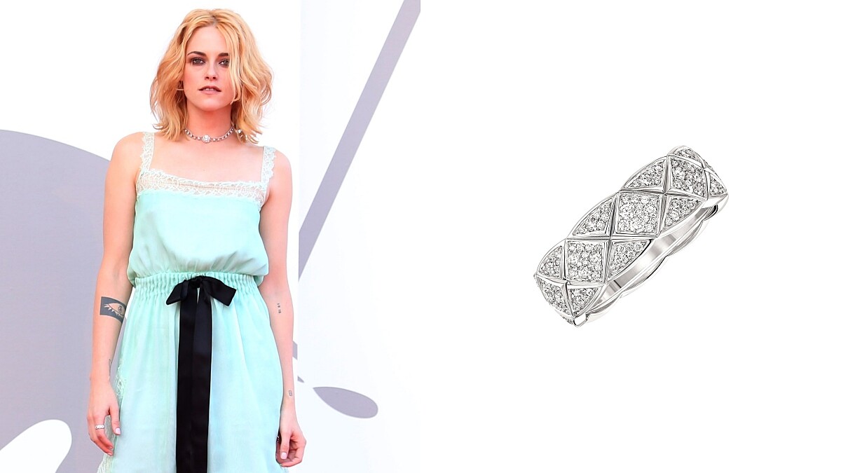 Chanel 高級珠寶系列,Coco Rush小型款戒指,以18 K白金與鑽石打造