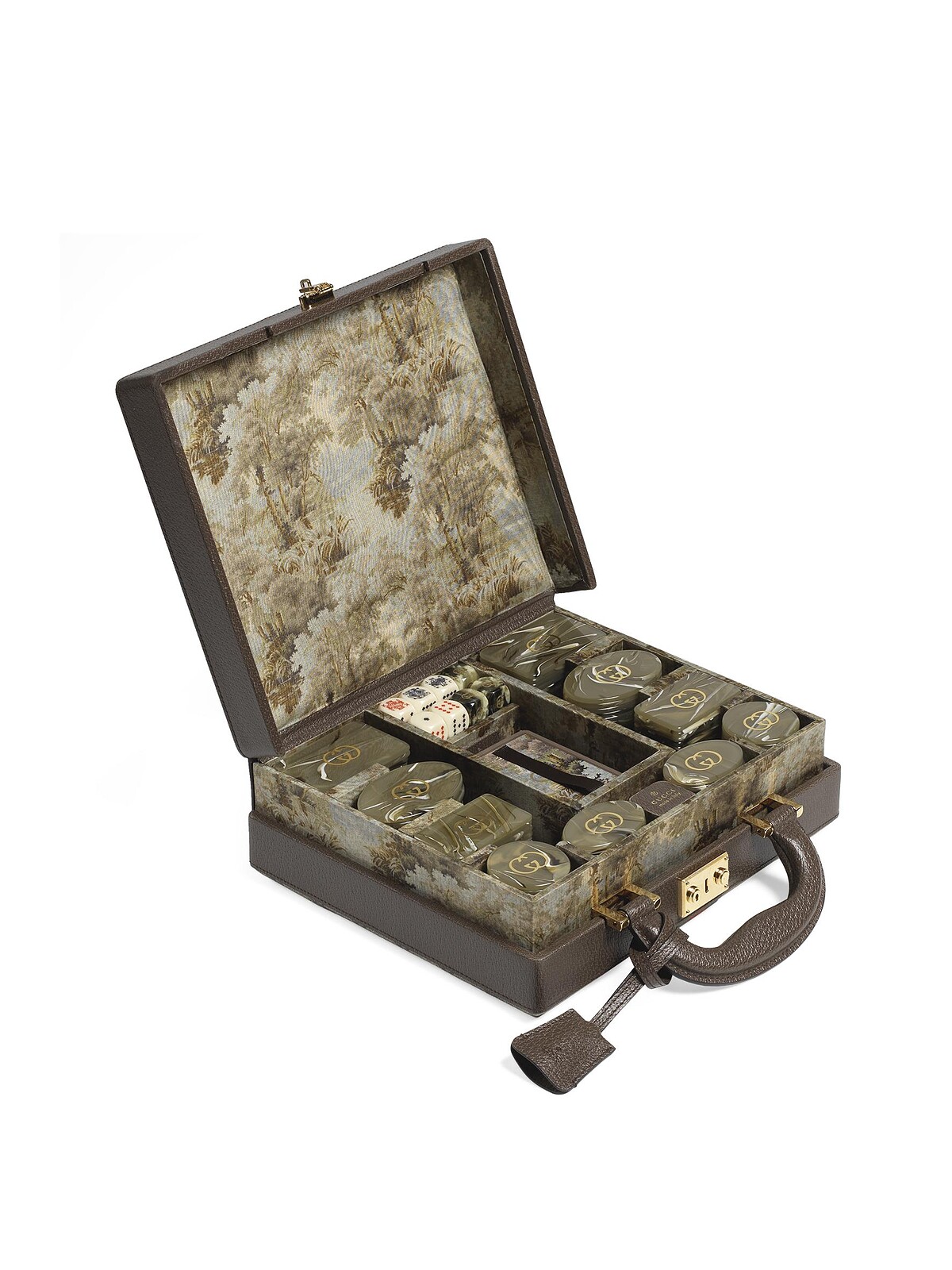 Gucci 多色馬銜鍊圖案大理石紋撲克牌公事包組，售價NT$254,600