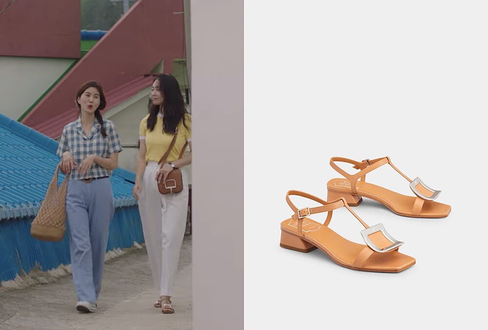 BikiViv咖啡色方釦低跟涼鞋